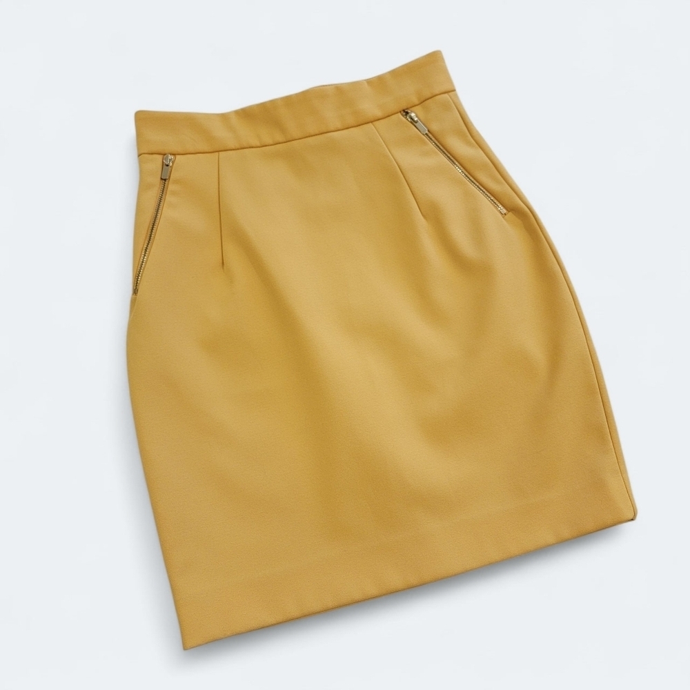 H&M Mustard Pencil Skirt with Gold Zipper Accents Size 4